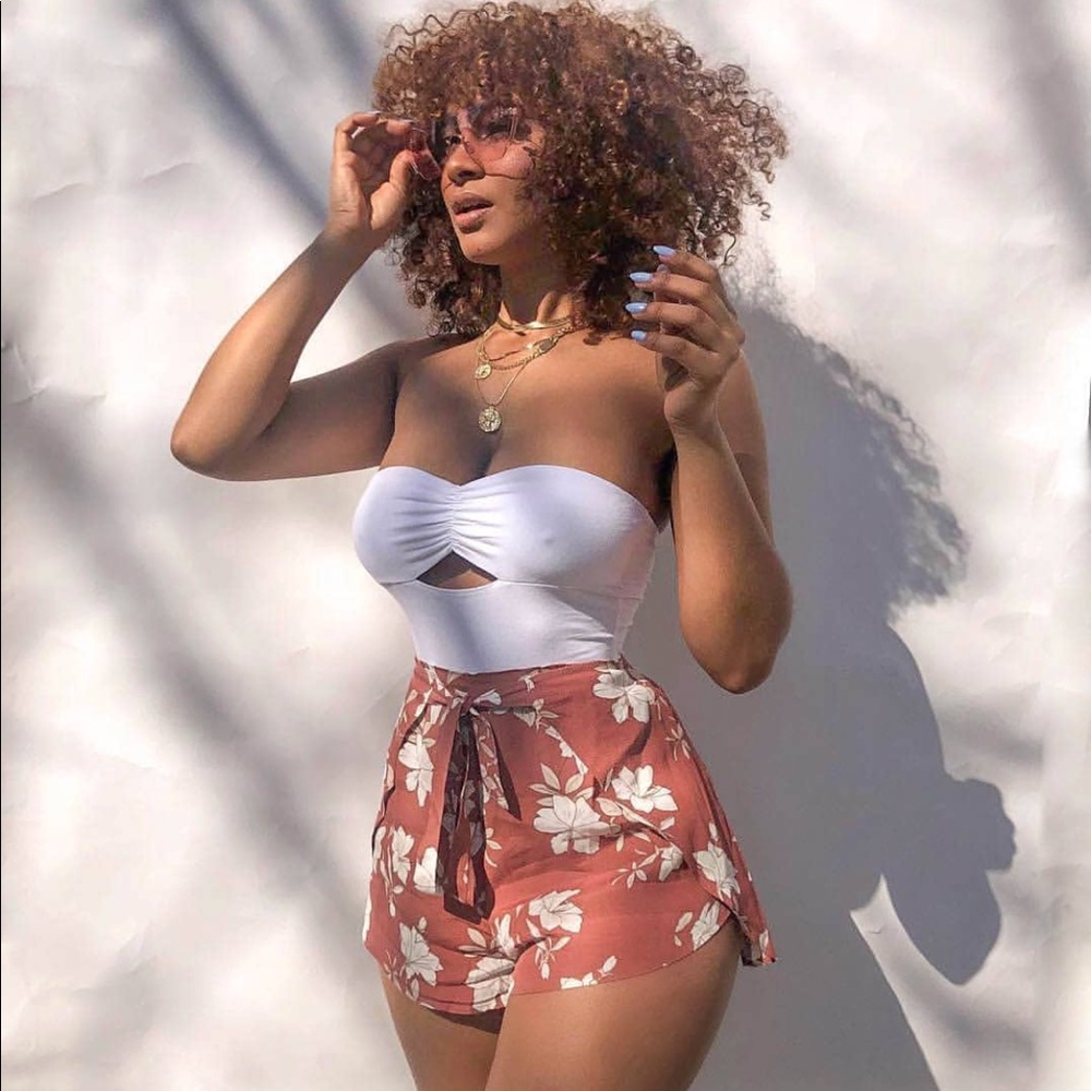 Strapless White Bodysuit with Cut Out